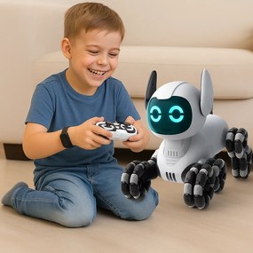 LEAN Toys Robotický pes TOOBY s diaľkovým ovládaním RC, 360°, svetlá, zvuky, čierno-biely
