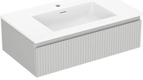 Mexen Rivel, kúpeľňová skrinka 80 cm s umývadlom Otis, 1 zásuvka, drážkovaná, sivá matná/biela, 91A20-08023-1-BF62-W18M01