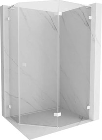 Mexen Lunar, L pravý výklopný päťuholníkový sprchový kút 100 x 80 cm, 8mm číre sklo, biely profil, 831L-100P-080L-20-00-P