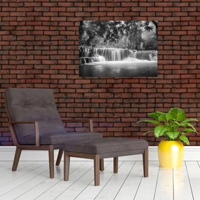 Sklenený obraz - Čiernobiely vodopád (70x50 cm)