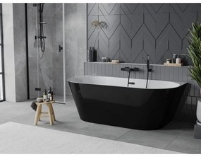Mexen Oval Slim, voľne stojaca vaňa ku stene, 170 x 80 cm, biela-čierna, čierny matný prepad, 52661708075-70