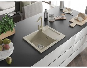 Mexen Enzo, granitový drez 576x465x174 mm, 1-komorový a béžová batéria Rita, béžová, 6506-69-670300-69