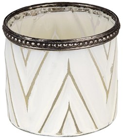 Biely sklenený svietnik so zdobeným lemom - Ø 8 * 7 cm