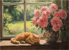 Obraz - Mačka na okne (70x50 cm)