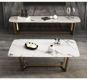 KONFERENČNÝ STOLÍK LOVRE BIELY MRAMOR + ZLATÝ