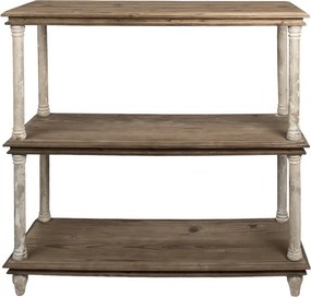 Bielo-hnedý antik drevený konzolový stolík / regál Bookrino - 110*40*113 cm