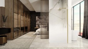 Rea Aero Ombre, sprchová zástena Walk-In 110x195 cm, 8mm číre sklo s bielym vzorom, zlatý matný profil, REA-K2465