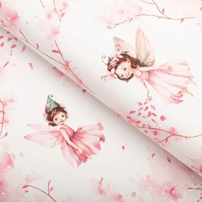 Biante Detský bavlnený behúň na stôl Sandra SA-684 Ružové víly na bielom 45x120 cm