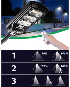 LED Solárna pouličná lampa so senzorom LED/180W/6V 6500K IP65 + diaľkové ovládanie