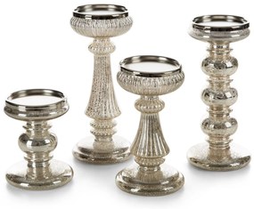 SKLENENÝ SVIETNIK 13A 11X20 CM STRIEBORNÁ