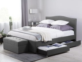 Čalúnená posteľ s úložným priestorom a farebným LED osvetlením 160 x 200 cm sivá MONTPELLIER Beliani
