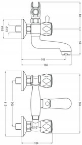 Deante Teno, nástenná vaňová batéria 150mm so sprchovou sadou, chrómová, BON_011D