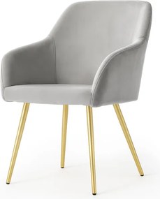 Sada štyroch jedálenských stoličiek ESTELLE zamatové, sivé / zlaté nohy (4 ks)