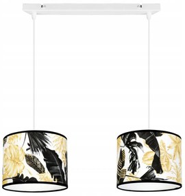 Závesné svietidlo Gold Flowers, 2x biele textilné tienidlo s kvetinovým vzorom, (výber z 2 farieb konštrukcie)