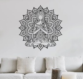 Drevená mandala joga žena – 3D obraz na stenu do obývačky | SENTOP PR0511