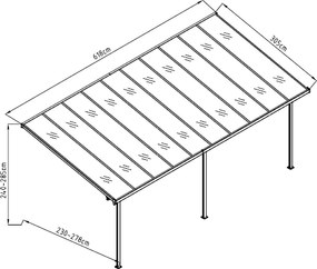 Pergola 618 x 305 cm (čierná+šedý polykarbonát)
