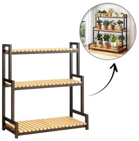 Kovový stojan na rastliny 3-poschodová polica na kvety v loft štýle 95 cm