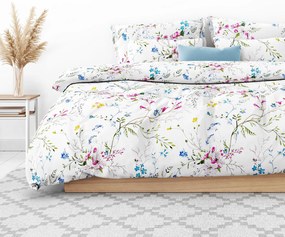 Goldea bavlnené posteľné obliečky - maľované lúčne kvety 140 x 200 a 70 x 90 cm