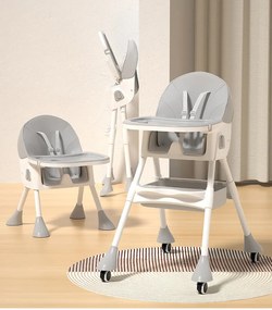 Stolička na kŕmenie KDK03 4v1 sivá + podbradník a kolieska ZDARMA
