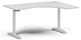 Výškovo nastaviteľný stôl OBOL, elektrický, 675-1325 mm, ergonomický pravý, doska 1600x1200 mm, biela zaoblená podnož, biela