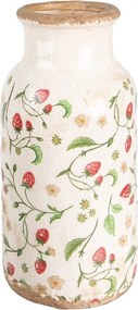 Béžová keramická váza s jahôdkami Wild Strawberries L - Ø 15*32 cm