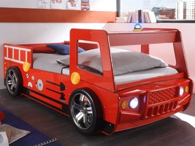 Detská posteľ Spark 90x200 cm, červené hasičské auto s osvetlením