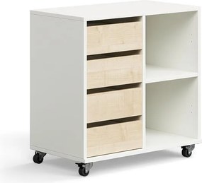 Študentská úložná skrinka CASPER, 4 zásuvky, 2 priehradky, biela, breza