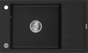 Mexen Elias, granitový drez granitový 795x480x200 mm, 1-komorový, čierna s chrómovým sifónom, 6511791005-77