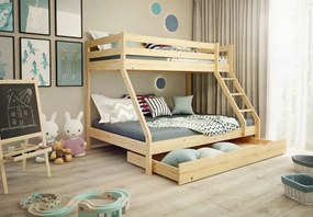 Detská poschodová posteľ z masívu s rozšíreným spodným lôžkom DENIS - 200x90/140 cm - prírodná
