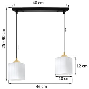 Závesné svietidlo Riffle Square, 2x biele sklenené tienidlo, b/g