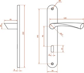 Kuchinox Noa, kľučka na dvere na dlhom kovaní, patina, LAV-KNA_416A