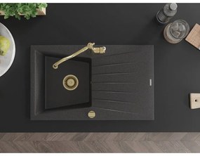 Mexen Cesar, 1-komorový granitový drez 775x470x190 mm a drezová batéria Carla, čierna škvrnitá, 6514-76-670700-50