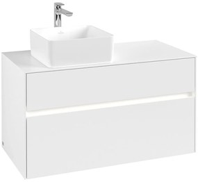 VILLEROY &amp; BOCH Collaro závesná skrinka pod umývadlo na dosku (umývadlo vľavo), 2 zásuvky, s LED osvetlením, 1000 x 500 x 548 mm, White Matt, C039B0MS