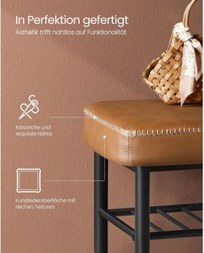 EKHO Lavička s policami na topánky, čalúnené sedadlo, botník, karamelovo hnedá