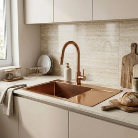 Rea Fin, 1-komorový nerezový drez 620x480x185 mm, brúsená meď, ZLE-06018