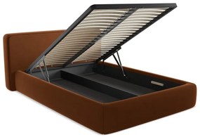 Čalúnená dvojlôžková posteľ v terakotovej farbe s úložným priestorom s roštom 140x200 cm Kiana – Makamii
