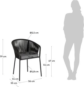 Čierna kovová/polstrovaná záhradná stolička Yanet – Kave Home