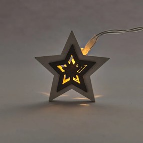 DECOLED Svetelná reťaz LED na batérie, 10 teplých bielych LED diód, 1,8 m, drevené hviezdy