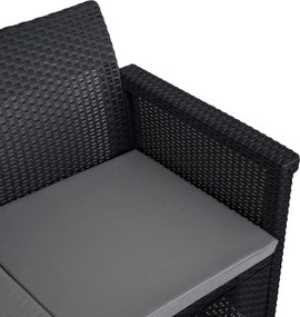 Záhradný nábytok NILO – Čierny/Sivý (2x kreslo, pohovka, stolík), technoratan, moderný štýl
