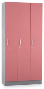 Drevená šatníková skrinka Visio LUX - 3 oddiely, 90 x 42 x 190 cm, ružová