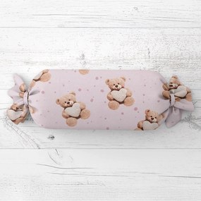 Biante Detský vankúš valec bonbon Sandra SA-723 Medvedíky so srdiečkami na fialkovom 15x60 cm