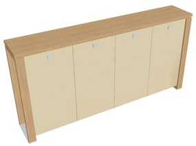 Stredná šatníková skriňa Verno+ S 260 x 46 x 130 cm, sklenené dvere, dub svetlý / vanilka
