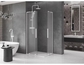 Mexen Velar L Duo, sprchový kút s posuvnými dverami 90 x 80 cm, 8mm sklo námraza, biela matná, 871-090-080-02-33-20