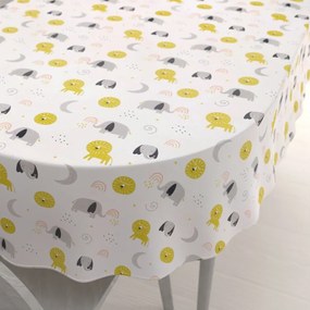 Biante Detský bavlnený oválny obrus Sandra SA-649 Slony a levy na bielom 140x160 cm