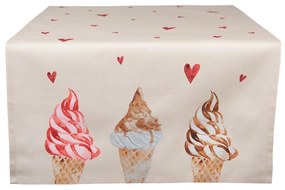 Béžový bavlnený behúň na stôl so zmrzlinou Frosty And Sweet - 50*140 cm