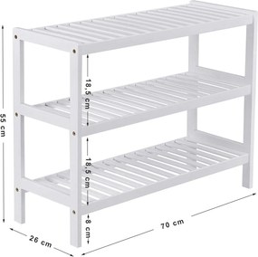 Bambusový stojan na topánky, botník 3-úrovňový, biely