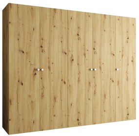 Šatníková skriňa 250 cm Parna 1 (dub artisan + strieborná). Akcia -20%. Vlastná spoľahlivá doprava až k Vám domov. 1125889