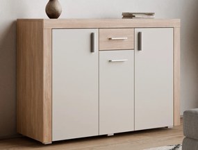 Komoda Pico, 130 cm, dub jantárový/béžová kašmír, s osvetlením