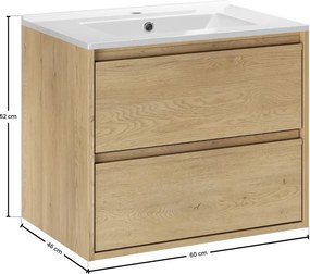 Závěsná skříňka Viola Lava se zápustným umyvadlem 60 cm dub cremona