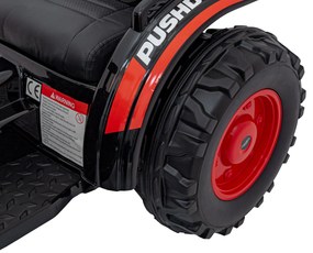 Červený detský elektrický traktorový bager 12V s diaľkovým ovládaním, pohyblivým ramenom a FM rádiom